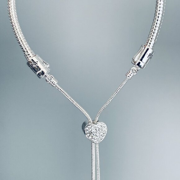 NEW Authentic Pandora Heart Clasp Slider Bracelet / Pandora Silver Charms - Picture 2 of 5
